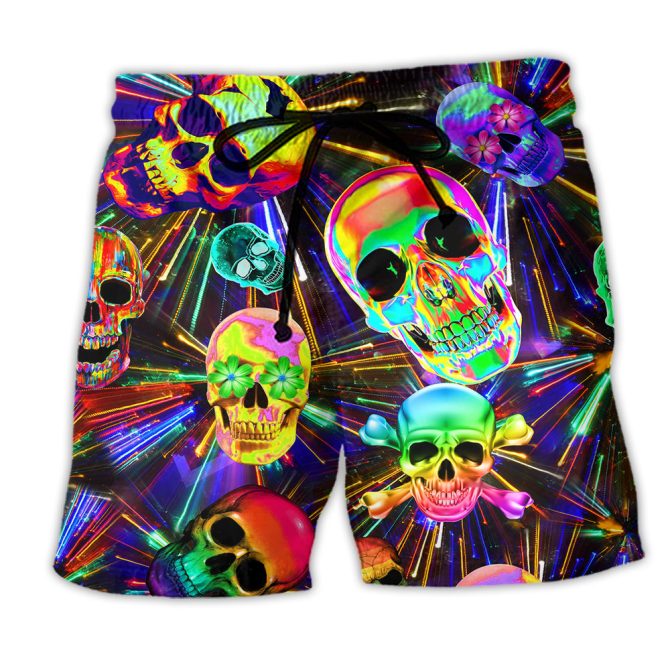 Vibrant Neon Skull Swim Shorts - Eye-Catching, Comfortable Beachwear For Summer Fun