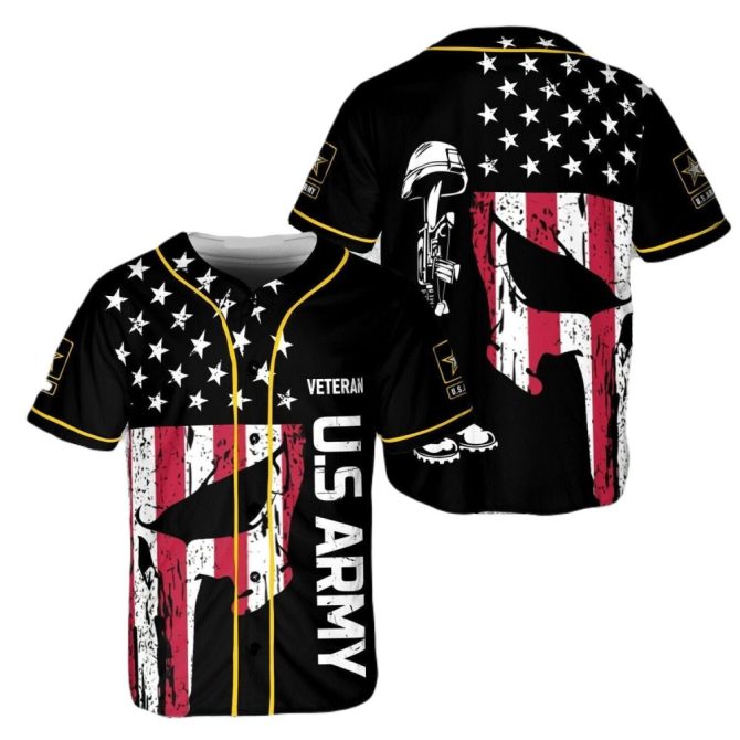 Patriotic Us Army Veteran Baseball Jersey - American Flag & Helmet Design