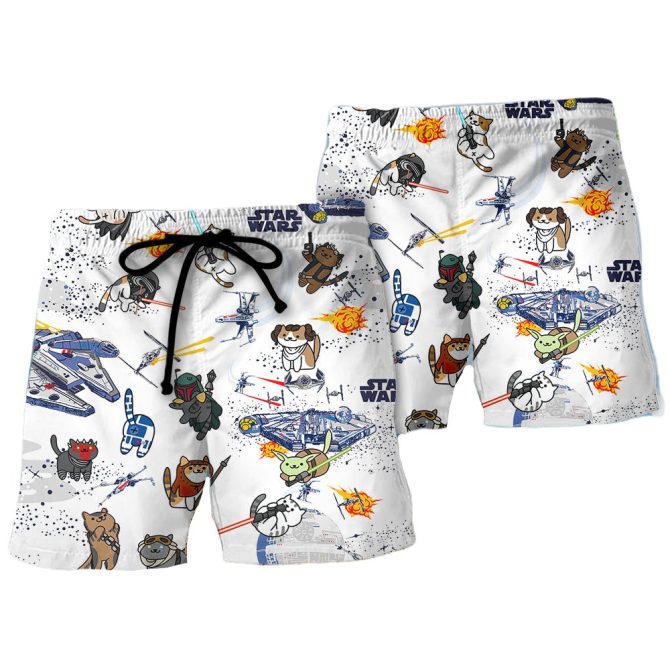 Star Wars Cat Print Swim Trunks – Fun & Stylish Men'S Beach Shorts - Image 2