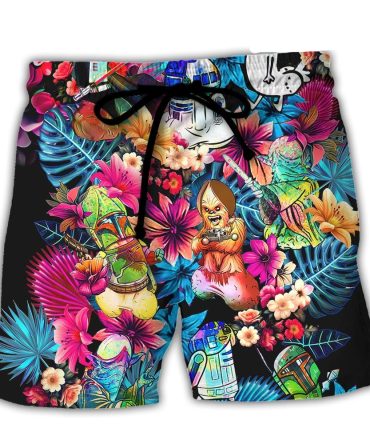 Vibrant Galaxy Floral Swim Trunks - Fun Beachwear For Sci-Fi Fans