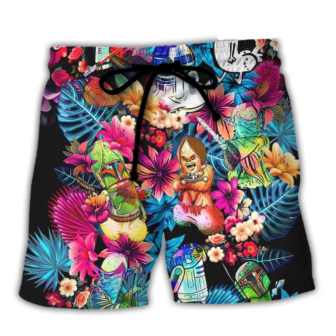 Vibrant Galaxy Floral Swim Trunks - Fun Beachwear For Sci-Fi Fans