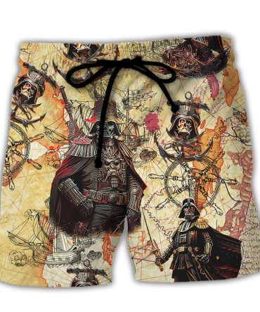 Vintage Pirate-Themed Graphic Swim Trunks – Bold Summer Style For Men