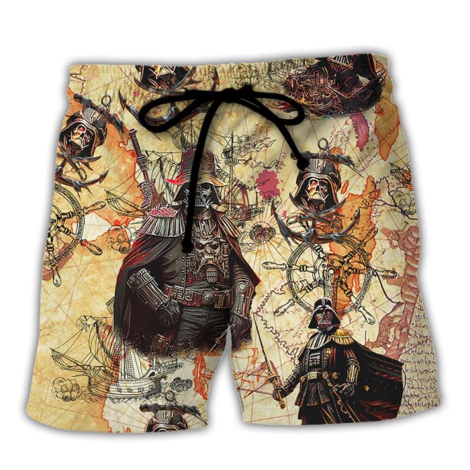 Vintage Pirate-Themed Graphic Swim Trunks – Bold Summer Style For Men