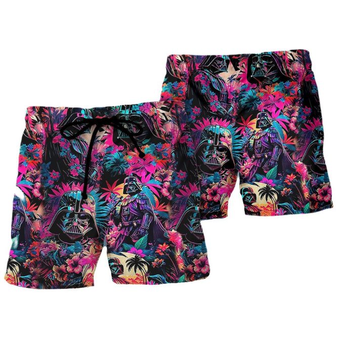 Vibrant Tropical Darth Vader Swim Shorts – Bold Summer Beachwear For Star Wars Fans - Image 2
