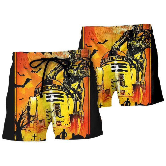Unisex Sci-Fi Droid Print Drawstring Shorts - Halloween Edition - Image 2