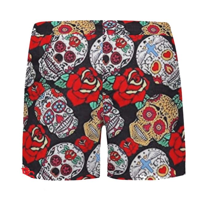 Vibrant Skull & Rose Print Men'S Swim Trunks - Bold Summer Beachwear - Image 3