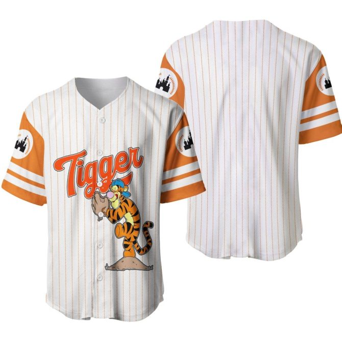 Playful Tigger Baseball Jersey - Fun Striped Design, Vibrant Orange Sleeves, Perfect For Disney Fans!