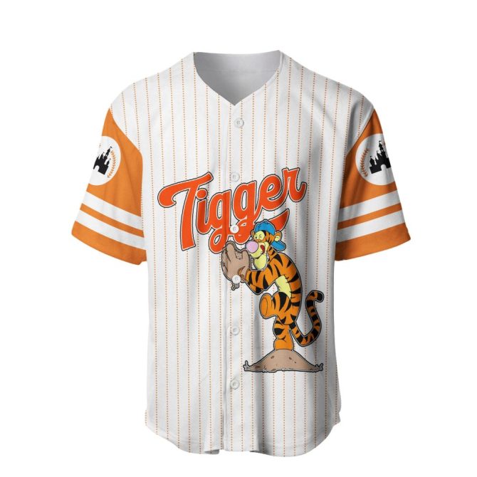 Playful Tigger Baseball Jersey - Fun Striped Design, Vibrant Orange Sleeves, Perfect For Disney Fans! - Image 2