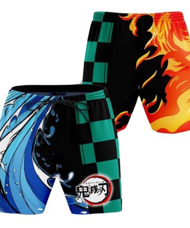 Demon Slayer Anime Swim Shorts - Water & Fire Style Men'S Beachwear
