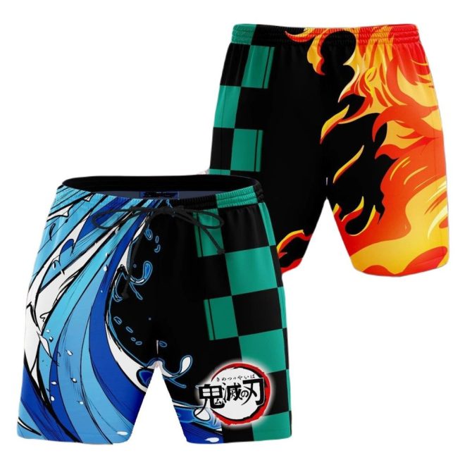 Demon Slayer Anime Swim Shorts - Water & Fire Style Men'S Beachwear