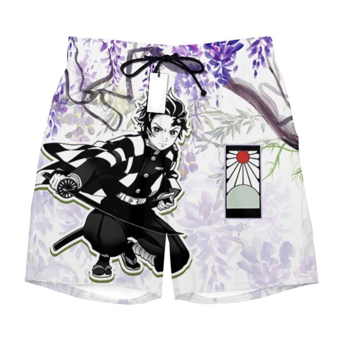 Anime-Inspired Floral Swim Trunks – Stylish Men'S Beachwear With Character Print - Image 2