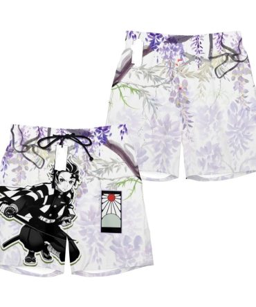 Anime-Inspired Floral Swim Trunks – Stylish Men'S Beachwear With Character Print