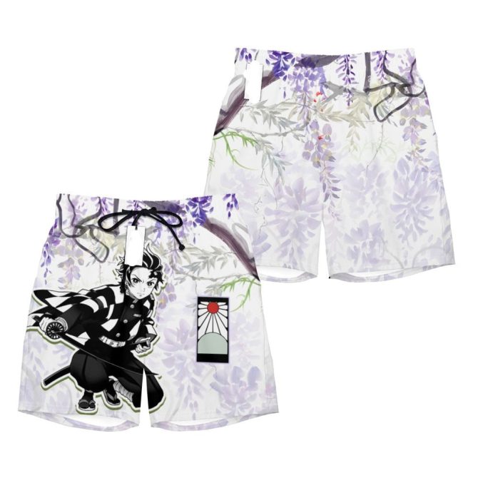 Anime-Inspired Floral Swim Trunks – Stylish Men'S Beachwear With Character Print