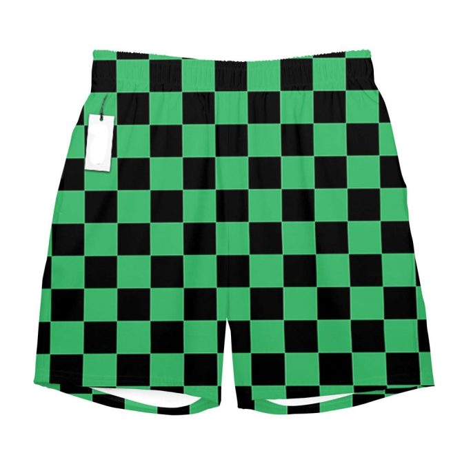 Vibrant Checkered Swim Shorts With Fiery Design - Unisex, Quick-Dry, Summer Essential - Image 3
