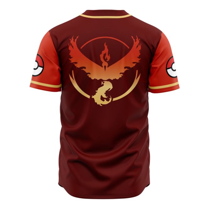 Team Valor Inspired Baseball Jersey - Stylish Pokémon Go Fan Apparel - Men'S Red Button-Up - Image 2