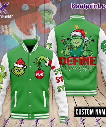 Custom Grinch Varsity Jacket - Personalized Christmas Gift For Naughty List Fans