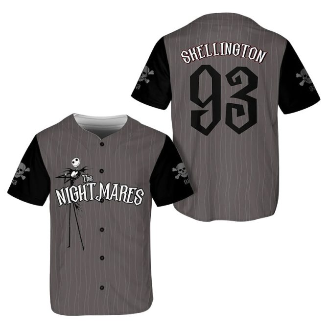 Nightmare Baseball Jersey – Spooky Style With Skellington Design – Perfect Gift!