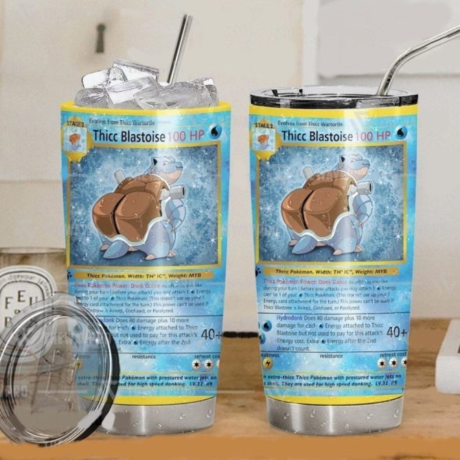 Thicc Blastoise Stainless Steel Tumbler With Straw - Insulated, Unique Gift Idea