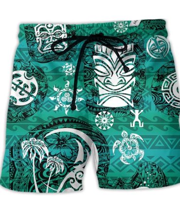 Tropical Tiki Print Swim Shorts - Vibrant Design, Quick-Dry Fabric, Perfect For Beach & Pool Days