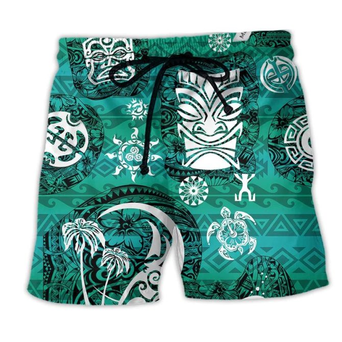 Tropical Tiki Print Swim Shorts - Vibrant Design, Quick-Dry Fabric, Perfect For Beach & Pool Days