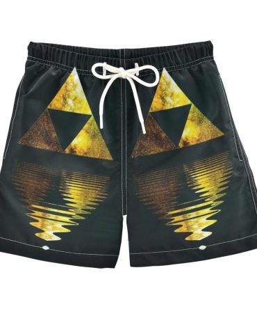 Men'S Geometric Gold Swim Shorts With Drawstring - Stylish Beachwear