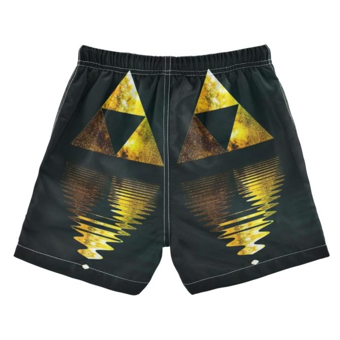 Men'S Geometric Gold Swim Shorts With Drawstring - Stylish Beachwear - Image 2