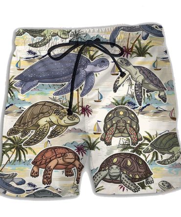 Tropical Sea Turtle Swim Shorts - Fun Ocean Print Beachwear For Men