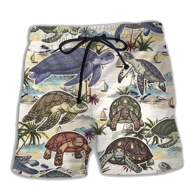 Tropical Sea Turtle Swim Shorts - Fun Ocean Print Beachwear For Men