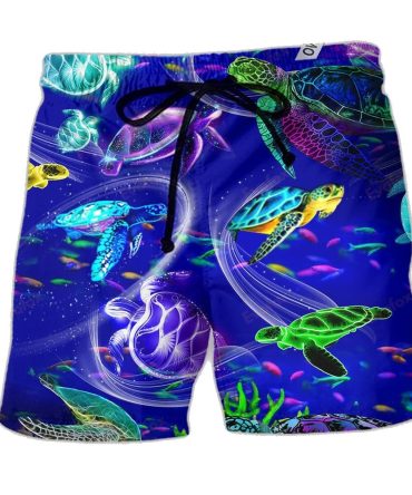 Vibrant Sea Turtle Swim Trunks - Colorful Ocean Print Men'S Beachwear
