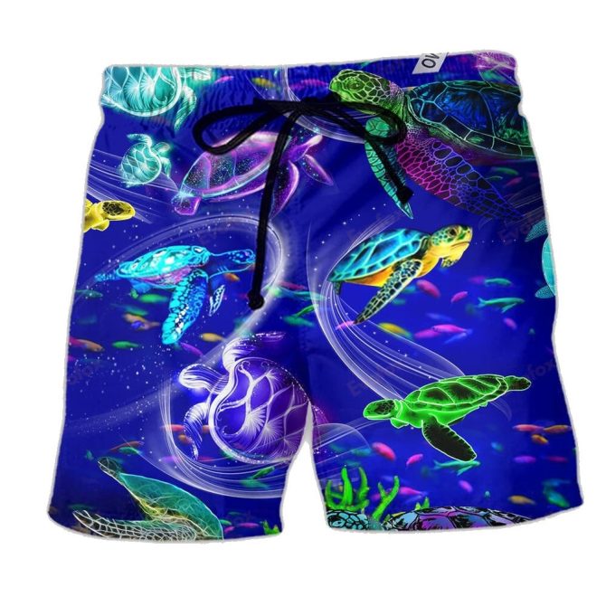 Vibrant Sea Turtle Swim Trunks - Colorful Ocean Print Men'S Beachwear