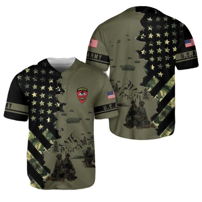 Patriotic U.S. Army Airborne Baseball Jersey - Military Style, American Flag Design