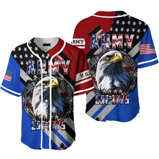 Patriotic Usa Eagle Army Baseball Jersey - Bold American Flag Design, Perfect For Veterans & Patriots