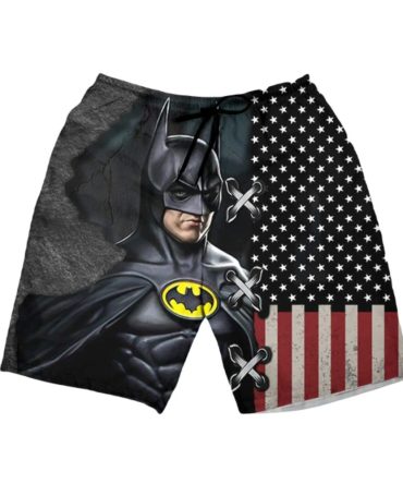 Men'S Superhero Swim Trunks With American Flag – Quick-Dry Beachwear