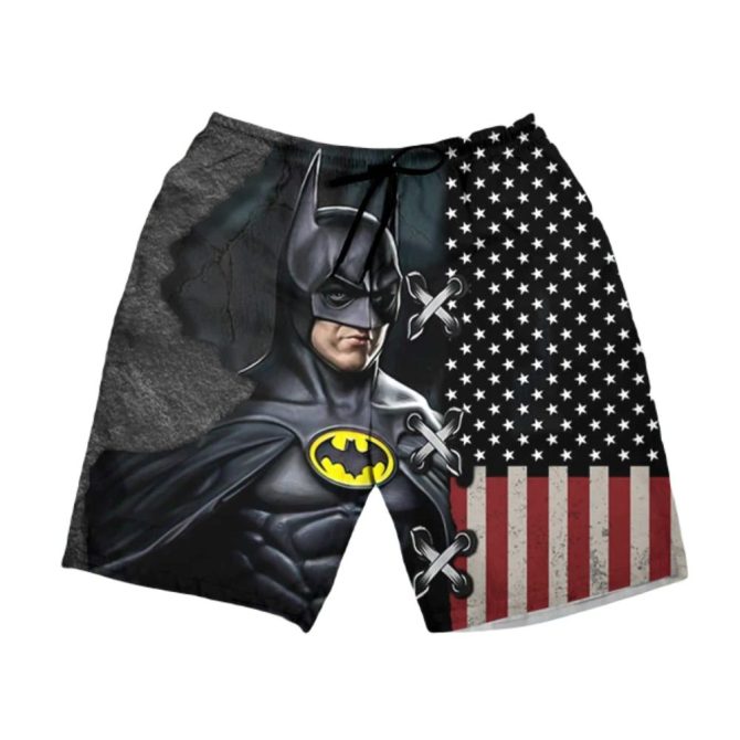 Men'S Superhero Swim Trunks With American Flag – Quick-Dry Beachwear