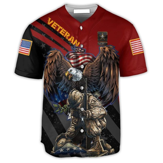 Patriotic Veteran Baseball Jersey - Bold Eagle & Soldier Tribute Design - Image 2