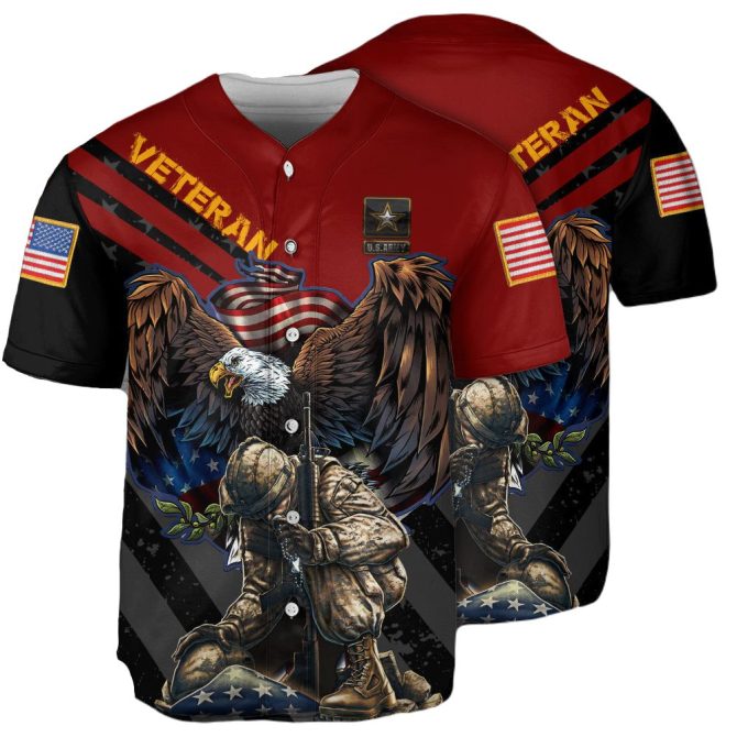 Patriotic Veteran Baseball Jersey - Bold Eagle & Soldier Tribute Design