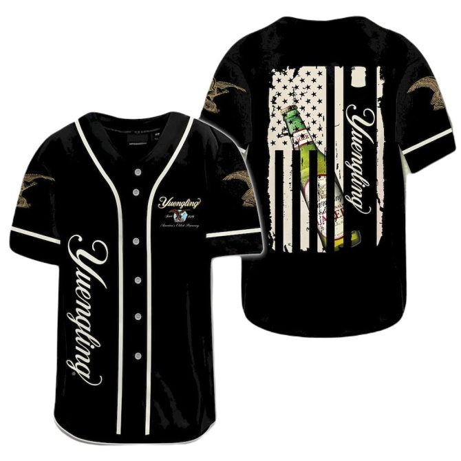 Yuengling Baseball Jersey - Classic Black With Patriotic Design - Perfect For Beer Lovers And Sports Fans