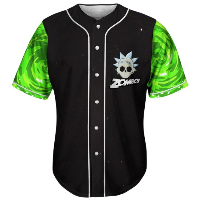 Zomboy Baseball Jersey - Green Sleeve Cosmic Skull Design - Unisex Casual Wear