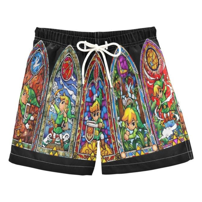 Legend Adventure Stained Glass Swim Trunks – Vibrant Gamer Beachwear