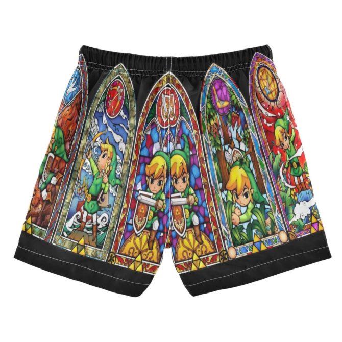 Legend Adventure Stained Glass Swim Trunks – Vibrant Gamer Beachwear - Image 2