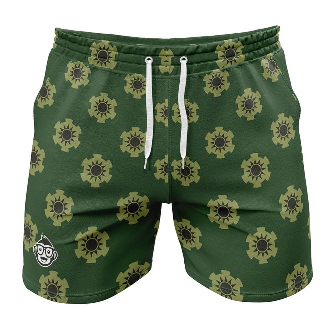 Men'S Green Gear Print Athletic Shorts - Comfortable & Stylish Summer Wear