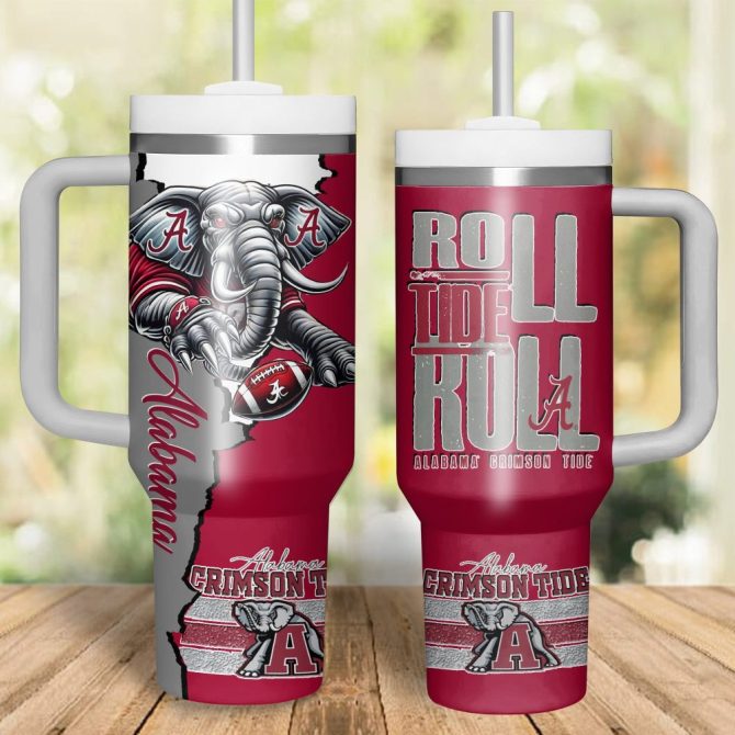 Alabama Crimson Tide Tumbler Mug - Roll Tide Elephant Design - 20Oz Insulated Travel Cup