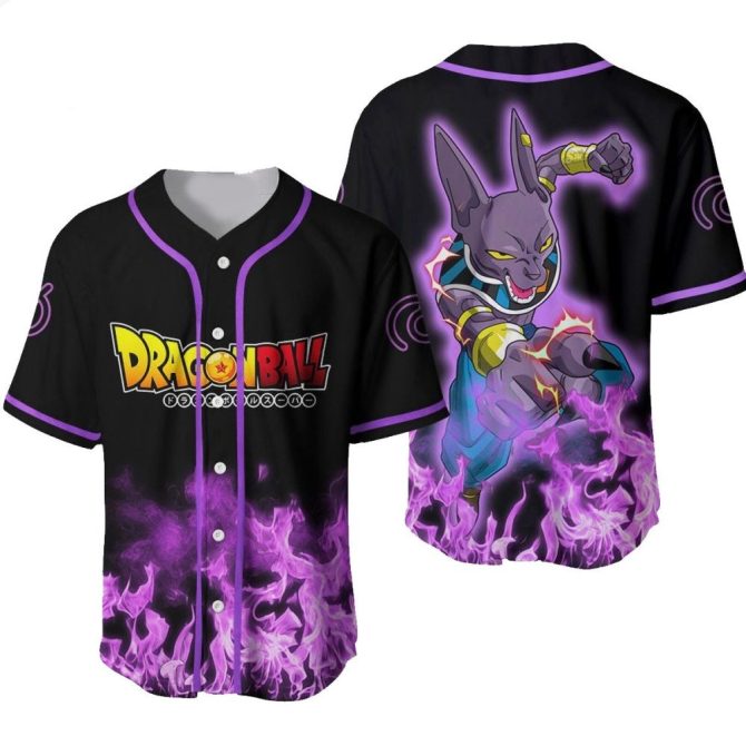 Dragon Ball Anime Baseball Jersey - Beerus Design, Unisex, Black & Purple - Perfect Gift For Fans!