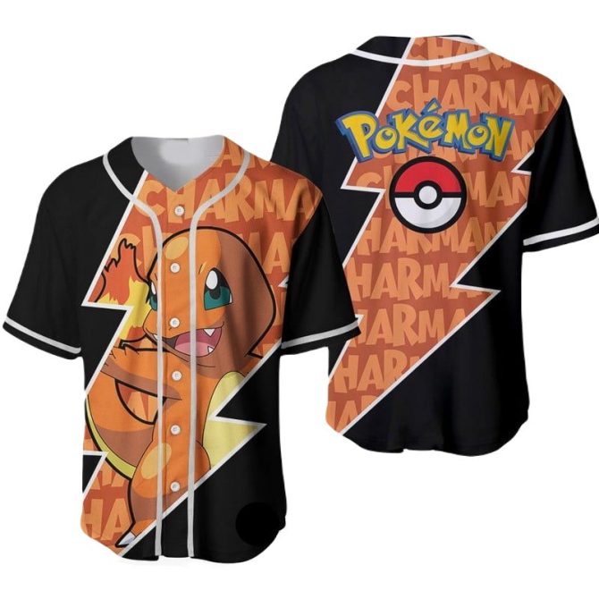 Unisex Pokémon Charmander Baseball Jersey – Vibrant Anime Fan Apparel