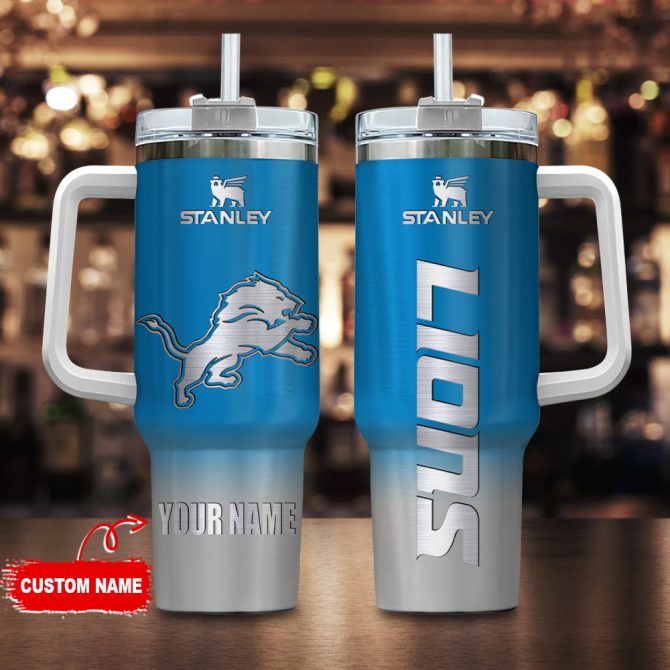 Custom Name Detroit Lions Stanley Tumbler With Handle – 40Oz Personalized Sports Mug