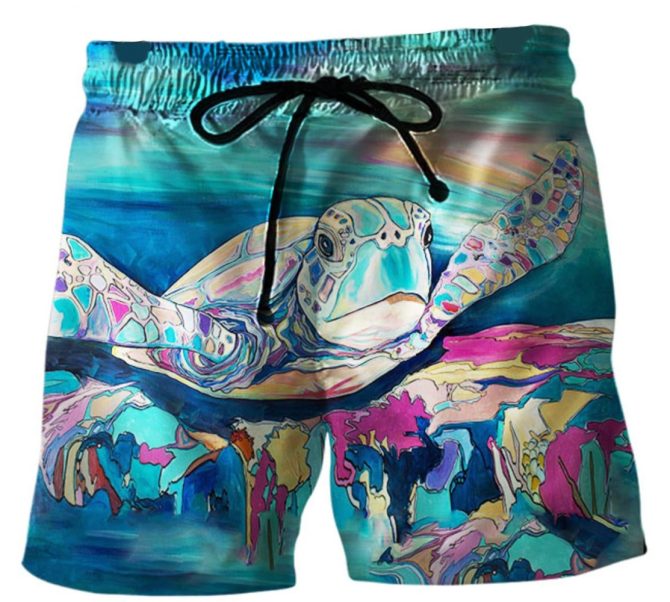 Vibrant Sea Turtle Swim Shorts – Quick-Dry Beachwear For Men & Women