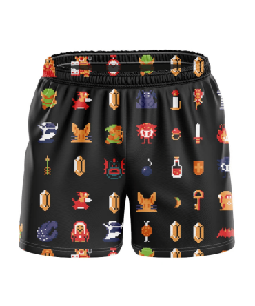 Retro Gamer Pixel Art Shorts - Stylish Black Men'S Swimwear With Iconic Video Game Designs