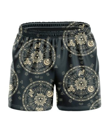 Men'S Geometric Pattern Black Swim Trunks - Quick Dry Beach Shorts With Elastic Waist