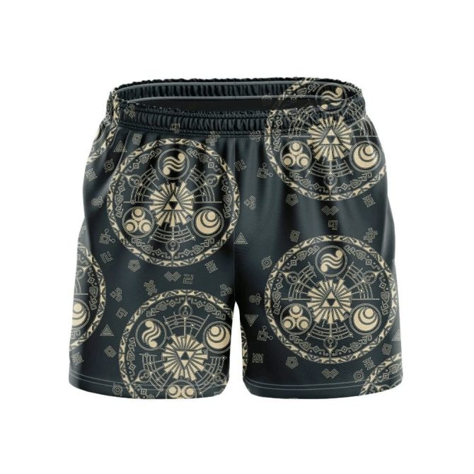 Men'S Geometric Pattern Black Swim Trunks - Quick Dry Beach Shorts With Elastic Waist