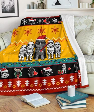 Cozy Star Wars Holiday Fleece Blanket - Festive Darth Vader & Stormtroopers Design